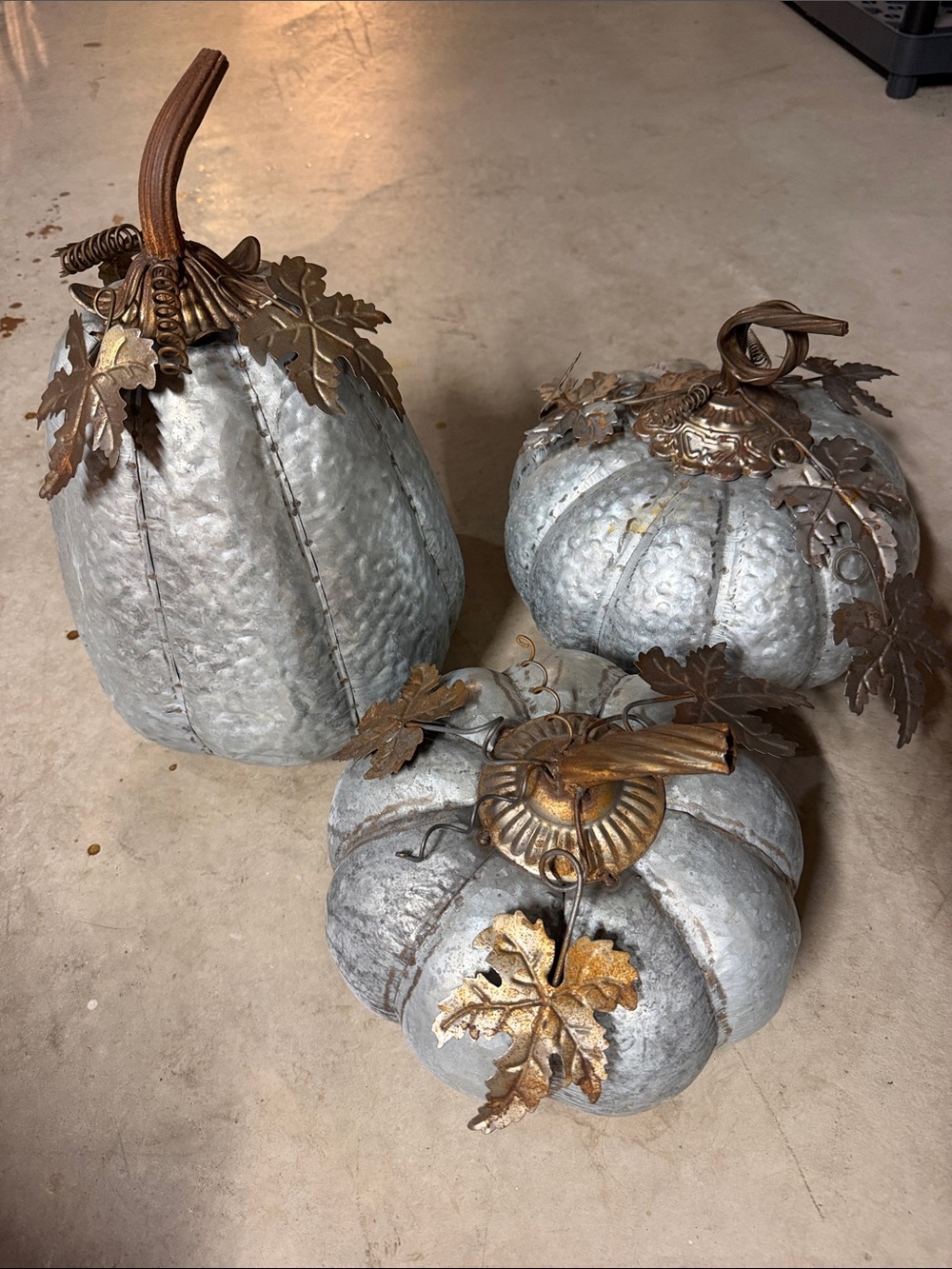 Decorative Metal Pumpkin Set - Silver and Antique Gold Accents